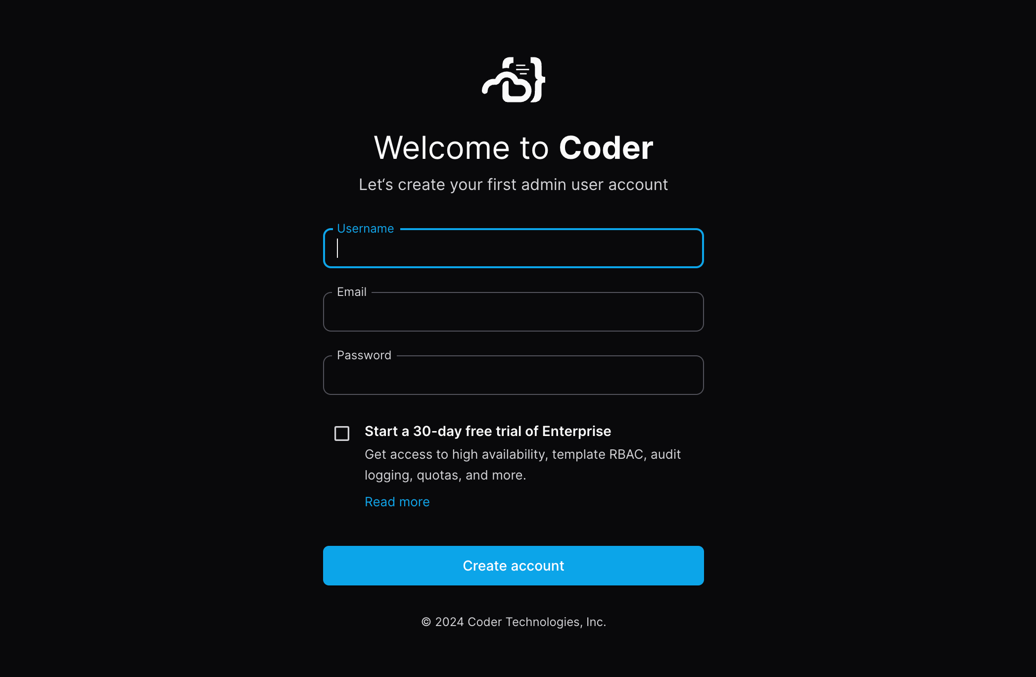 Coder login screen